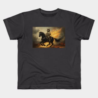 Mr Whiskers the Battle Cat Rides a War Horse Kids T-Shirt